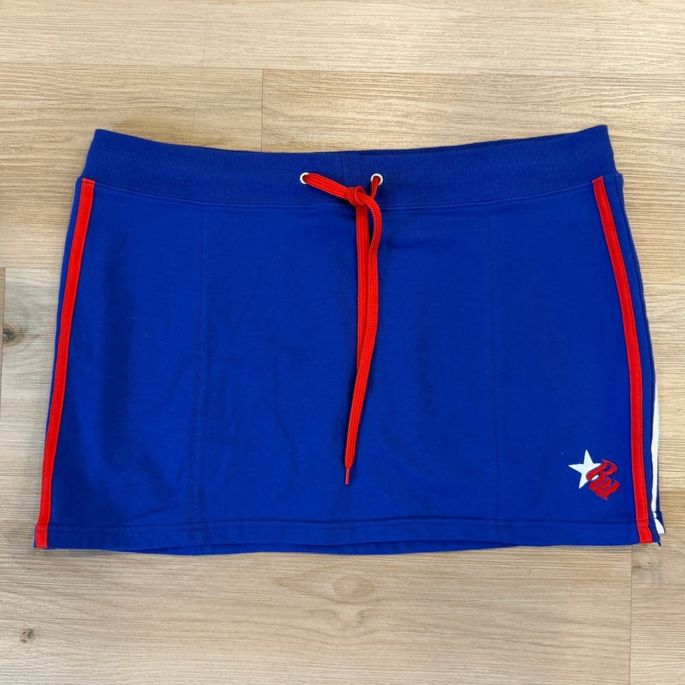 Vintage Y2K Rocawear Women's Mini Skirt, Blue Red Stripes, Size XL, Sporty